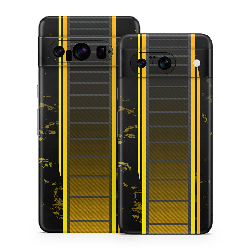 Google Pixel 8 Series Skin design of Yellow, Plant, Font, Symmetry, Terrestrial plant, Tower block, Parallel, Pattern, Tints and shades, Rectangle, with black, yellow, gray, orange colors