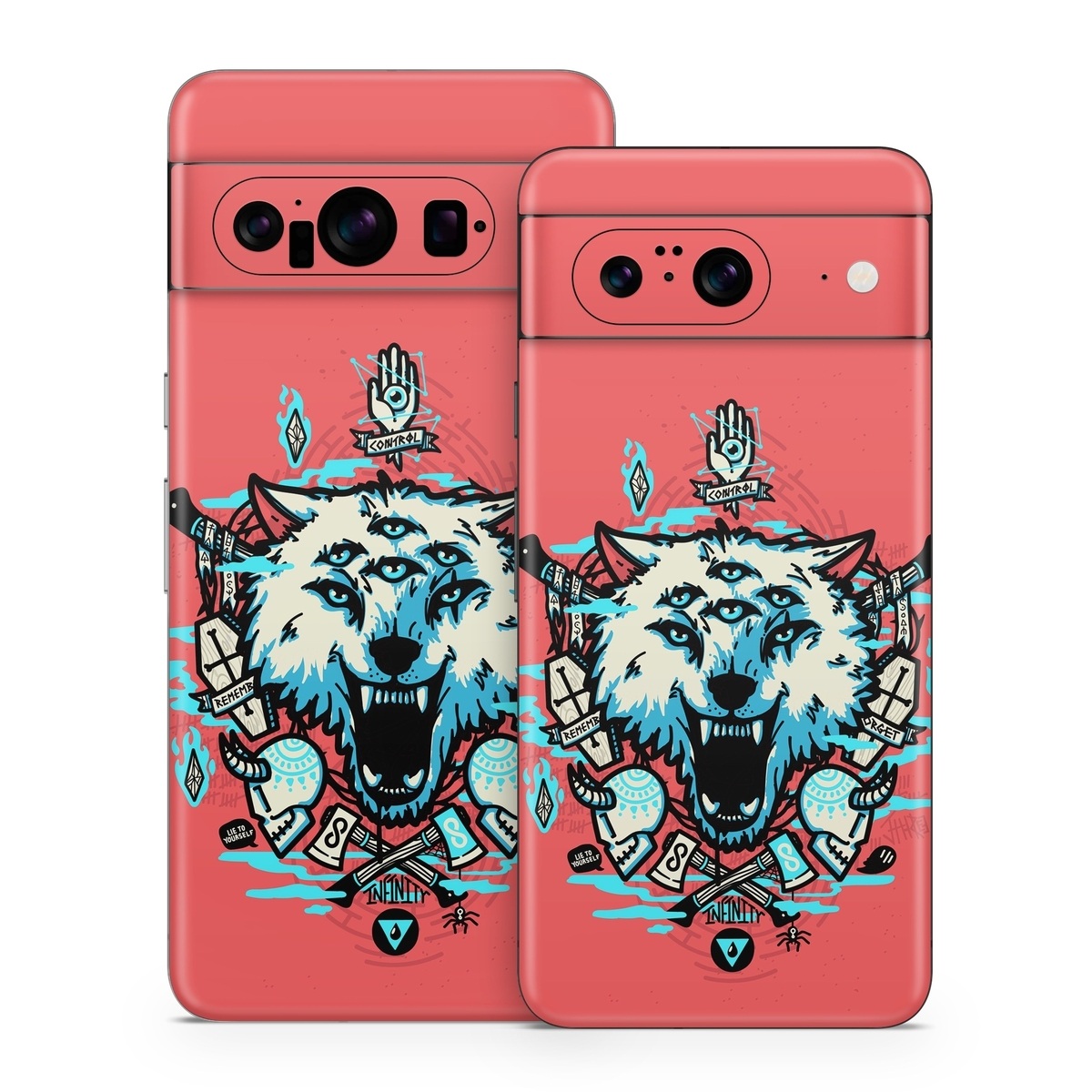 Google Pixel 8 Series Skin design of Graphic design, Illustration, Crest, Logo, T-shirt, Symbol, Font, Graphics, Emblem, Pattern, with red, blue, black, gray colors