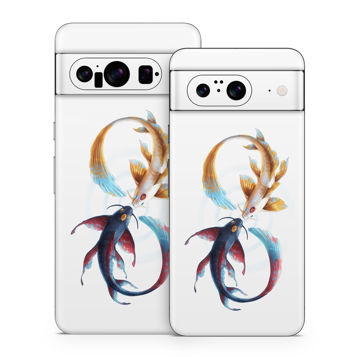 Google Pixel 8 Series Skin design of Marine invertebrates, Art, Wing, Feather, Tree, Beak, Electric blue, Fish, Natural material, Painting, with white, black, yellow, orange, red, blue colors