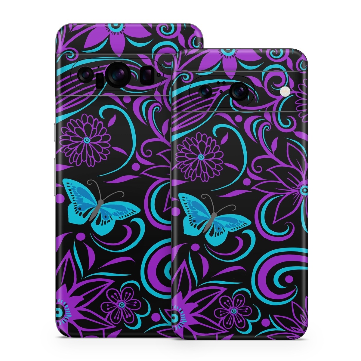 Google Pixel 8 Series Skin design of Pattern, Purple, Violet, Turquoise, Teal, Design, Floral design, Visual arts, Magenta, Motif, with black, purple, blue colors