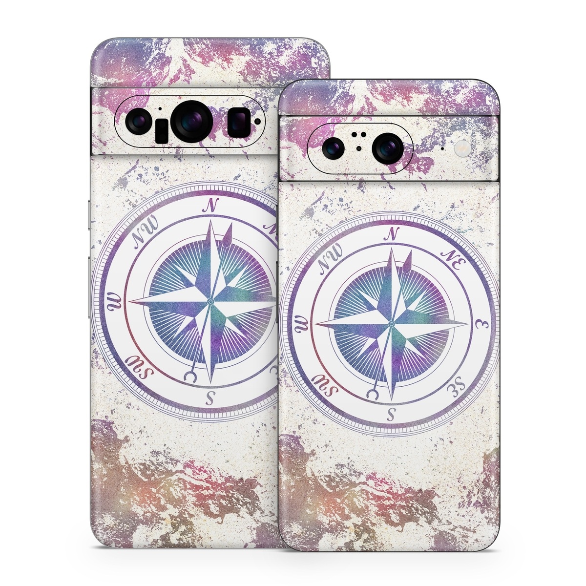 Google Pixel 8 Series Skin design of Clock, Circle, Compass, Graphics, Pattern, Illustration, Interior design, with gray, white, yellow, pink, purple, blue colors