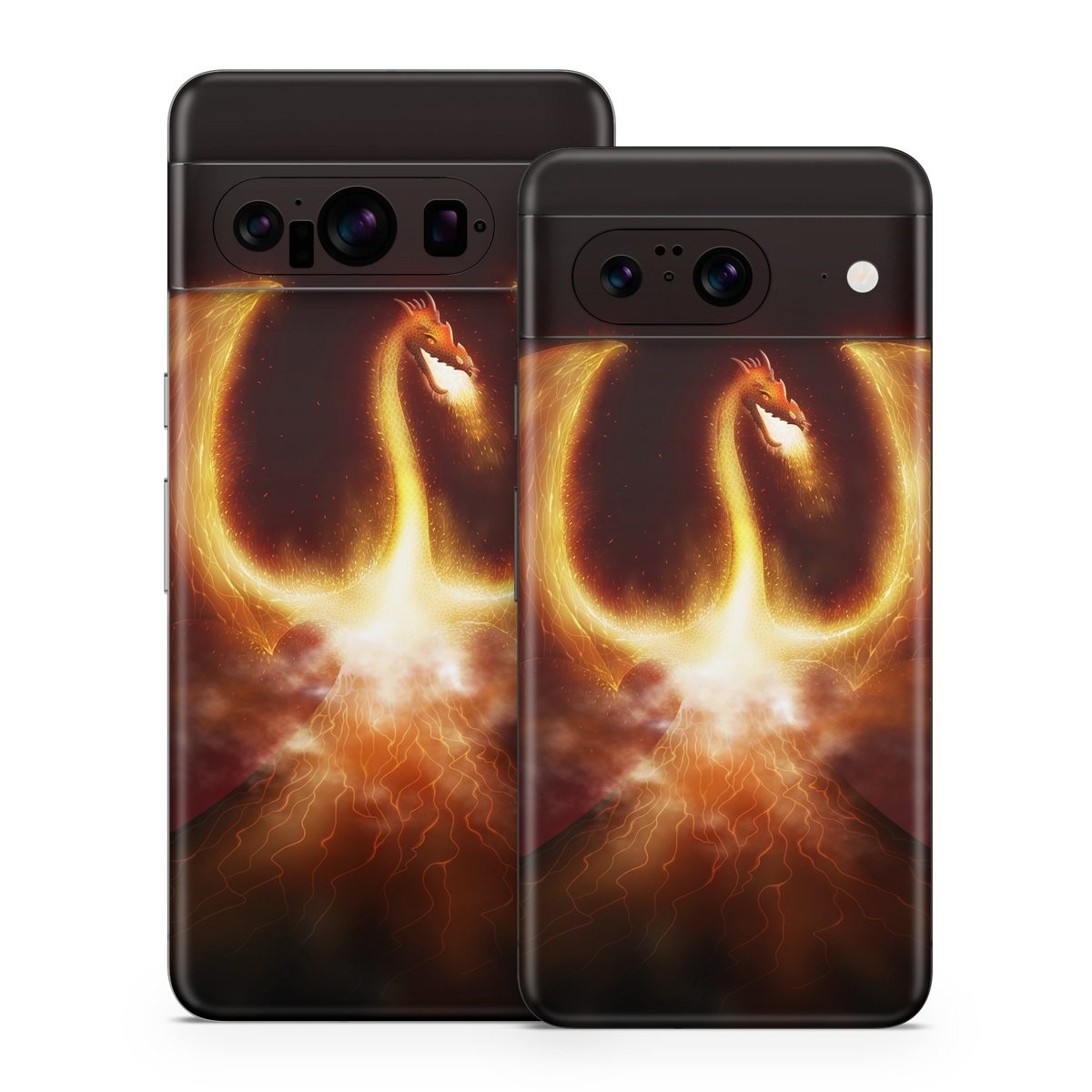 Google Pixel 8 Series Skin design of Light, Atmosphere, Orange, Space, Heat, Sky, Darkness, Art, Geological phenomenon, Universe, with black, red, green, pink colors