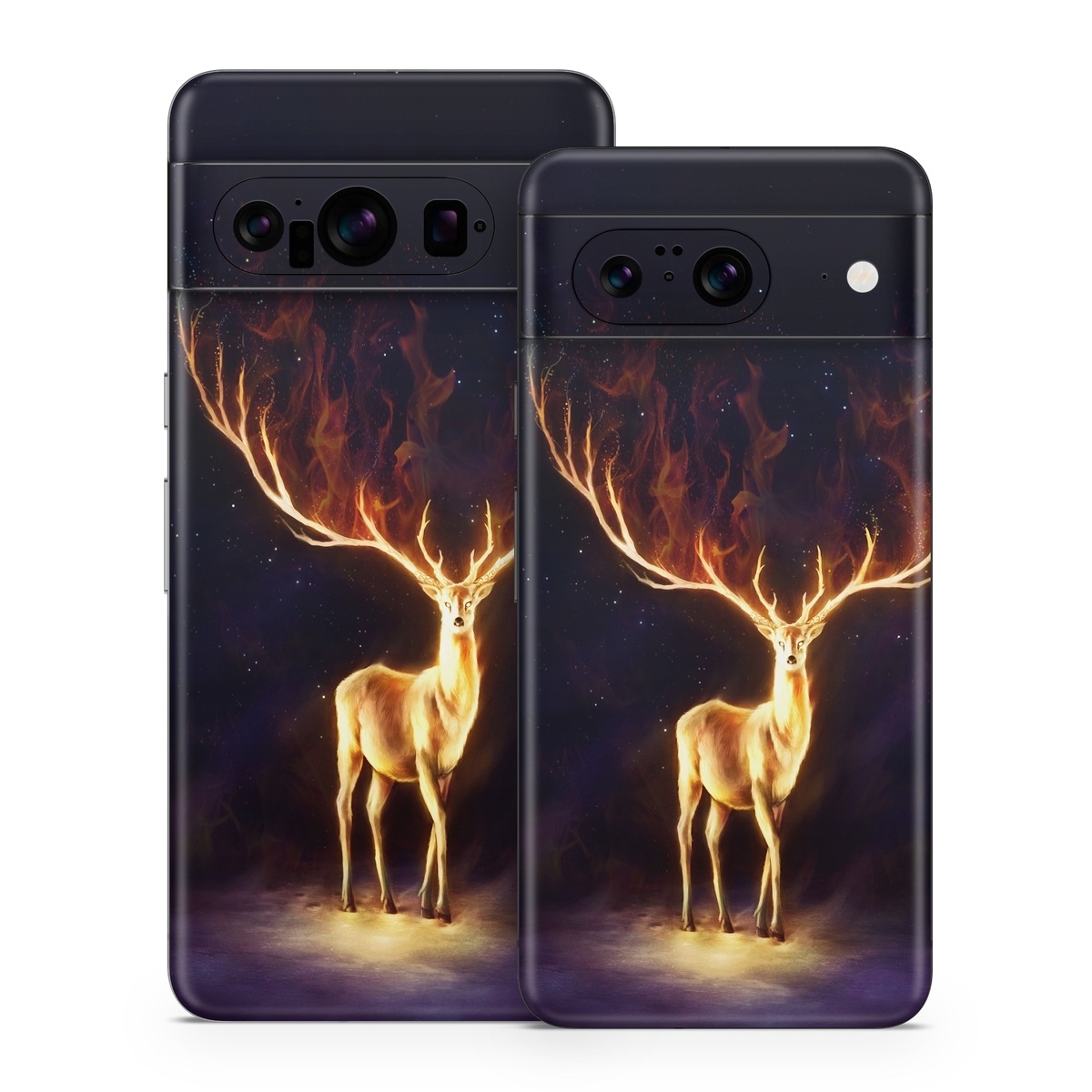 Google Pixel 8 Series Skin design of Plant, Tree, Organism, Entertainment, Fawn, Art, Heat, Performing arts, Landscape, Sky, with black, yellow, red, orange, purple colors