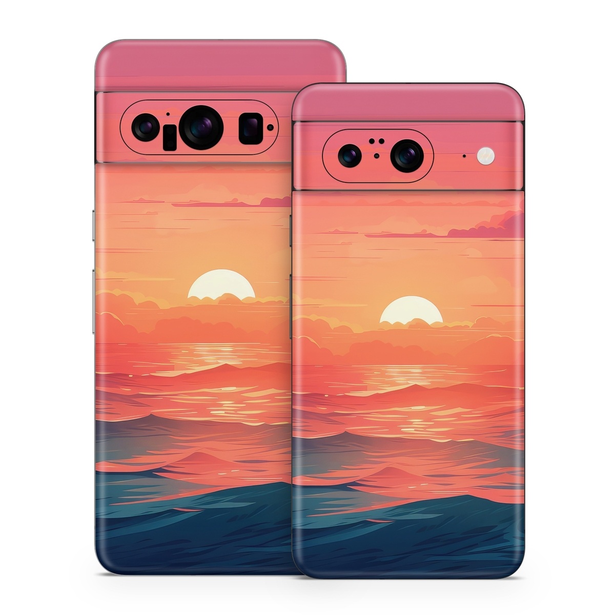 Google Pixel 8 Series Skin design of Cloud, Sky, Atmosphere, Daytime, Afterglow, Ecoregion, Nature, Dusk, Water, Orange, with blue, red, yellow, orange, pink, black, purple colors