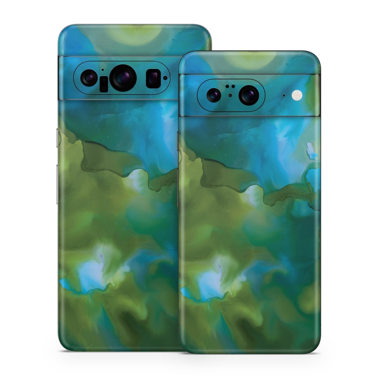 Google Pixel 8 Series Skin design of Aqua, Blue, Green, Painting, Turquoise, Teal, Water, Acrylic paint, Art, Organism, with blue, green colors