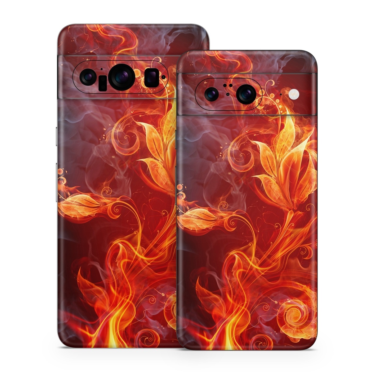 Google Pixel 8 Series Skin design of Flame, Fire, Heat, Red, Orange, Fractal art, Graphic design, Geological phenomenon, Design, Organism, with black, red, orange colors