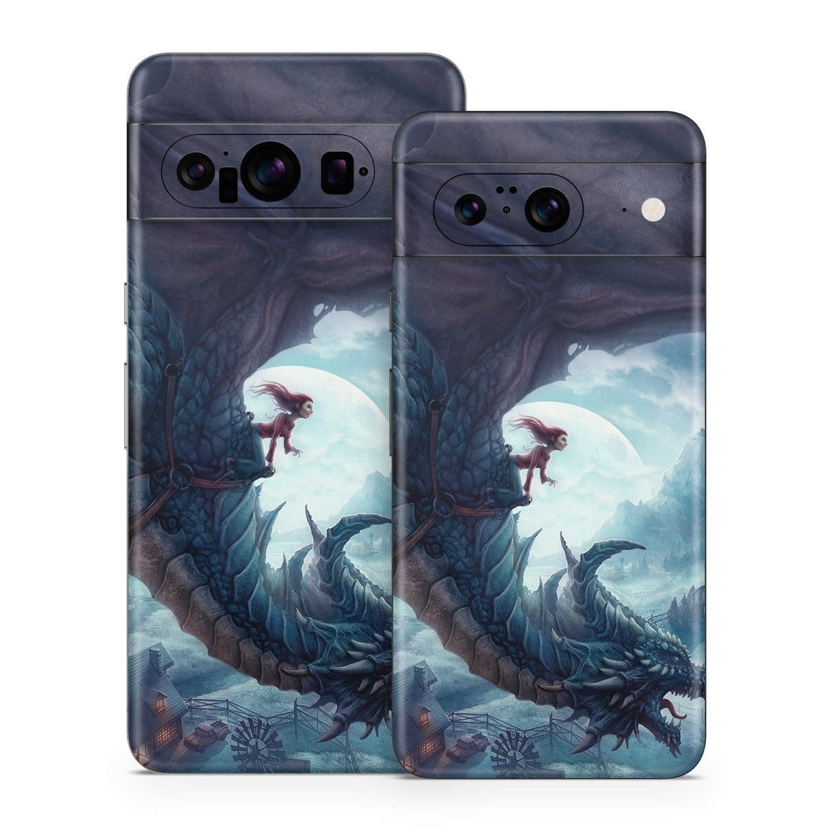 Google Pixel 8 Series Skin design of Dragon, Cg artwork, Illustration, Action-adventure game, Fictional character, Mythical creature, Mythology, Fiction, Cryptid, Extinction, with blue, white, brown, green colors
