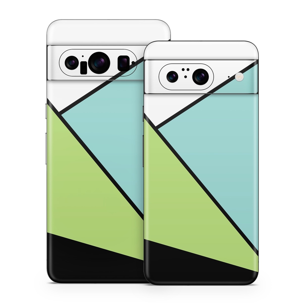 Google Pixel 8 Series Skin design of Green, Line, Blue, Triangle, Design, Parallel, Pattern, Graphic design, Slope, with white, black, green, blue colors