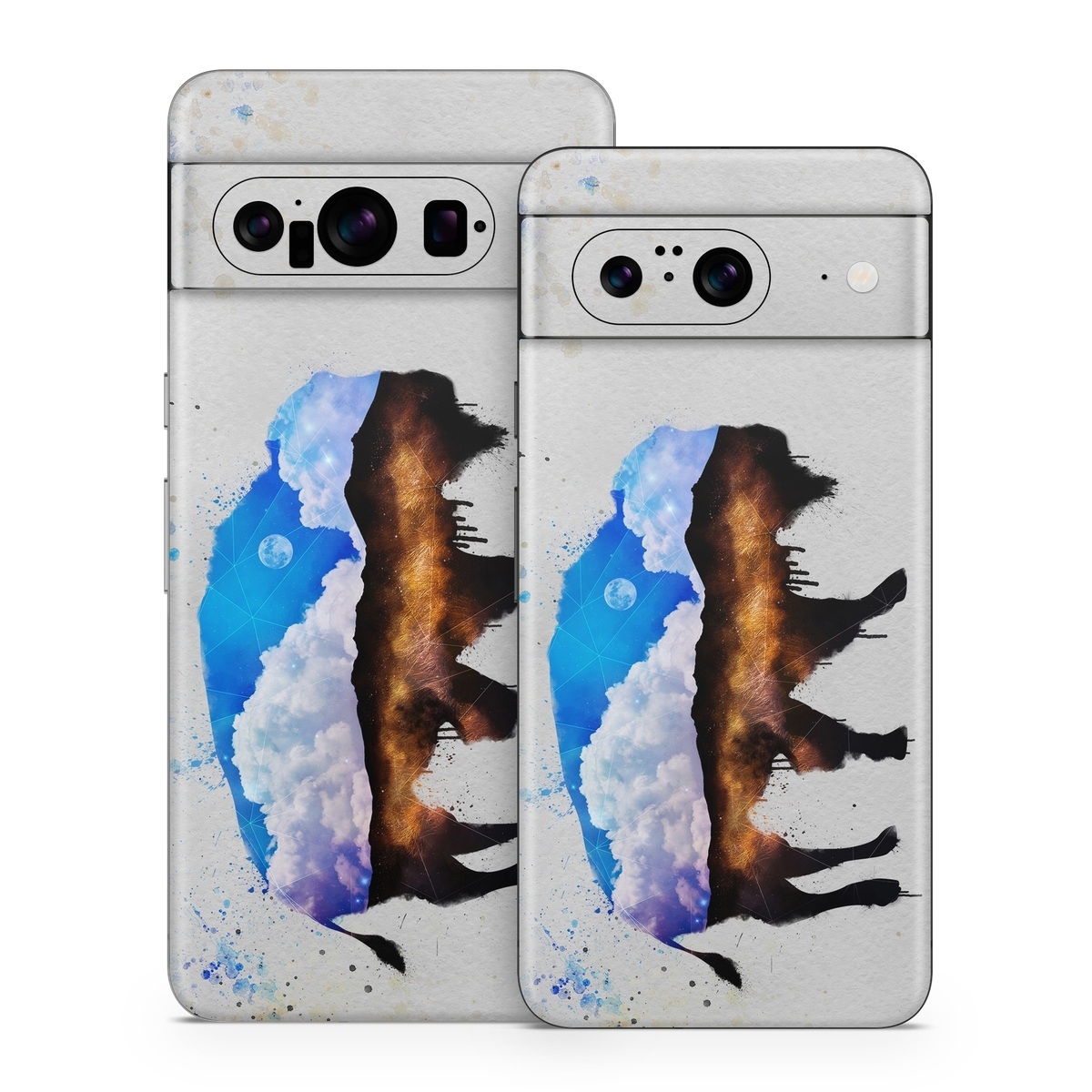Google Pixel 8 Series Skin design of Watercolor paint, Illustration, Art, Water, Painting, Sky, Paint, Acrylic paint, Drawing, Visual arts, with gray, blue, white, black, yellow, orange colors