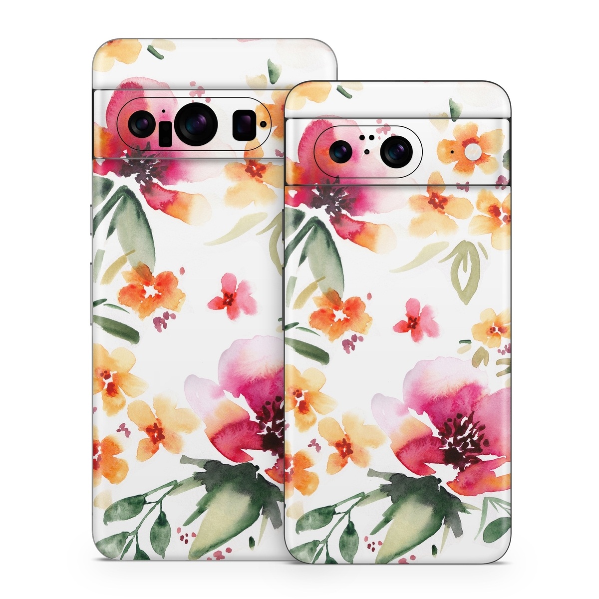 Google Pixel 8 Series Skin design of Flower, Floral design, Pink, Pattern, Petal, Plant, Botany, Design, Wildflower, Clip art, with white, pink, red, orange, green colors