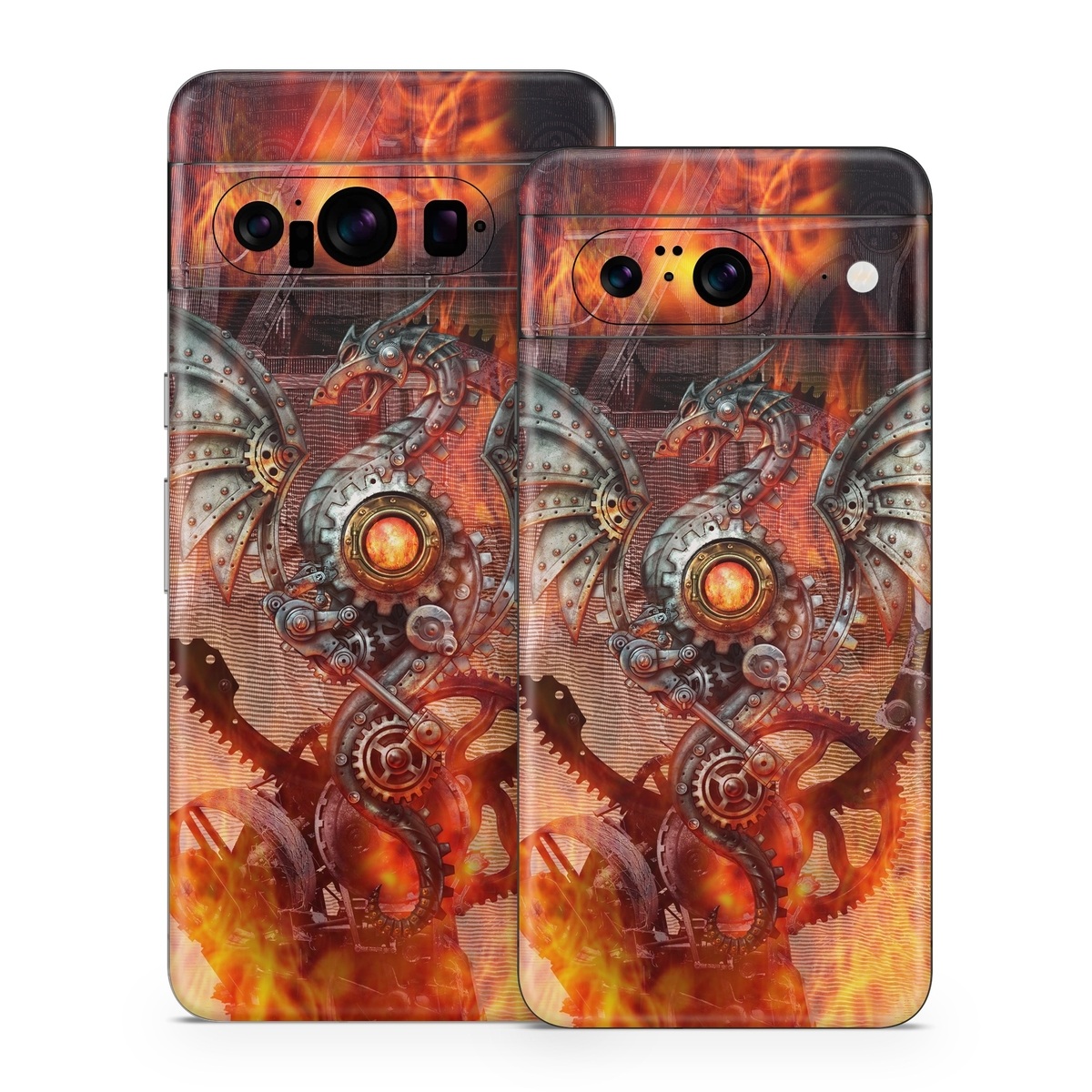 Google Pixel 8 Series Skin design of Dragon, Demon, Cg artwork, Illustration, Fictional character, Fractal art, Flame, Art, Mythology, Supernatural creature, with red, black, orange, pink, green colors
