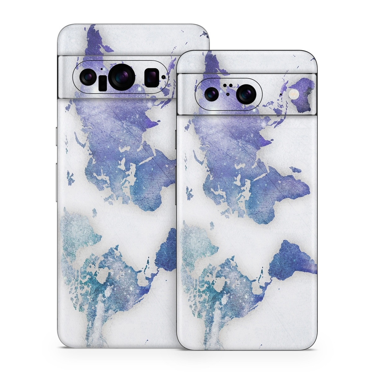 Google Pixel 8 Series Skin design of World, Map, Watercolor paint, Illustration, with white, blue, purple colors