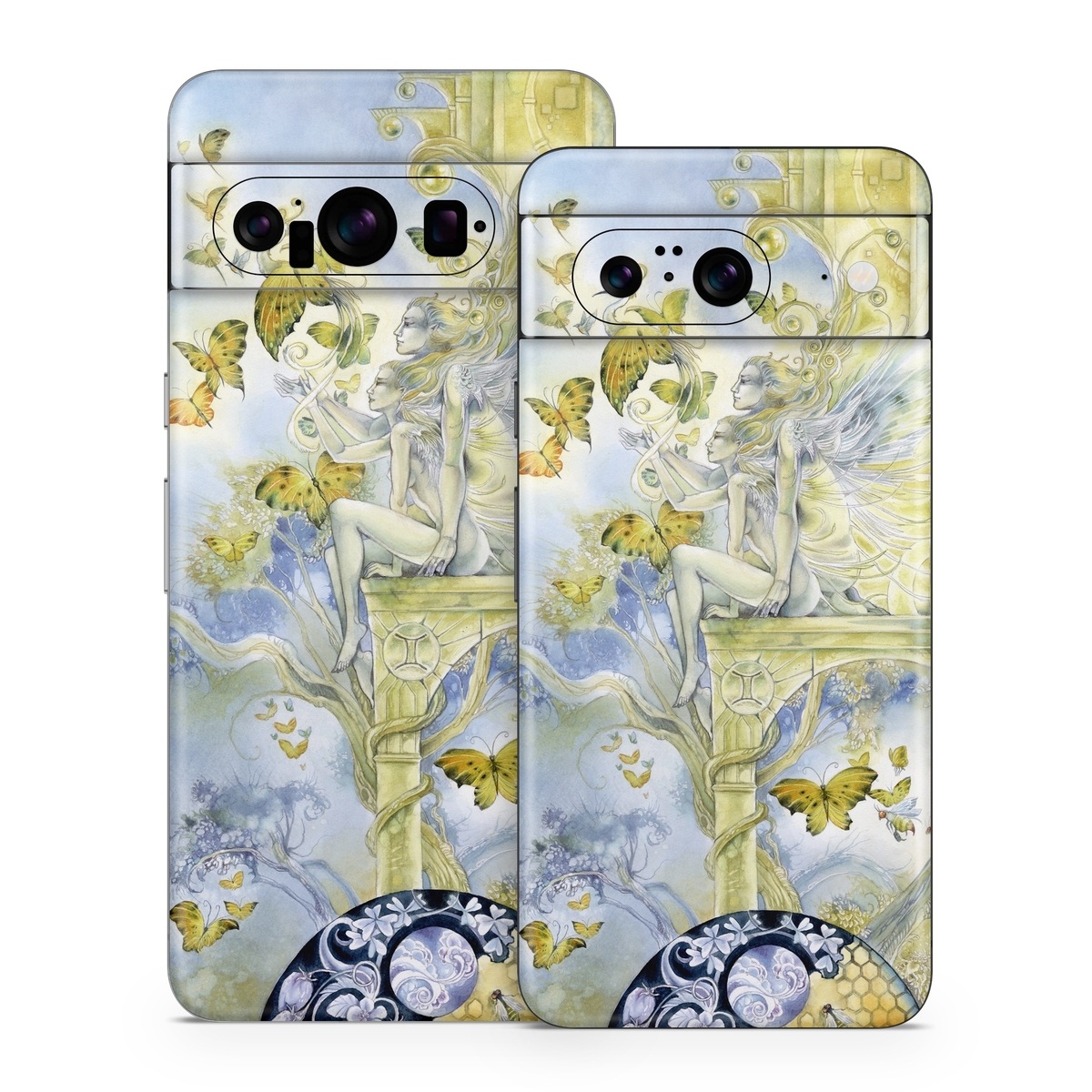 Google Pixel 8 Series Skin design of Illustration, Watercolor paint, Art, Painting, Plant, with gray, green, yellow, purple, black colors