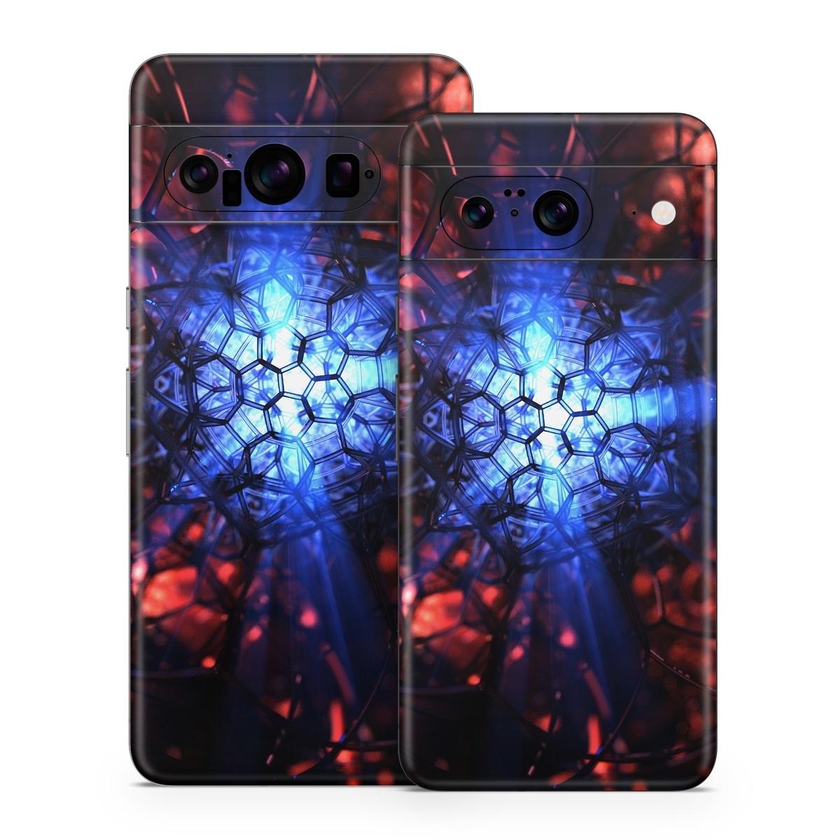 Google Pixel 8 Series Skin design of Blue, Fractal art, Red, Light, Pattern, Lighting, Art, Kaleidoscope, Design, Psychedelic art, with black, blue, red colors