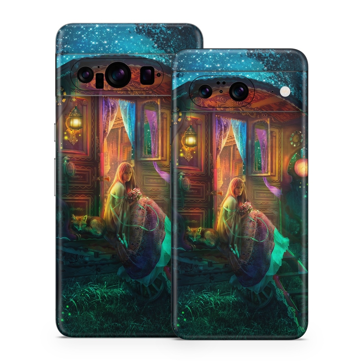 Google Pixel 8 Series Skin design of Illustration, Adventure game, Darkness, Art, Digital compositing, Fictional character, Games, with black, red, blue, green colors