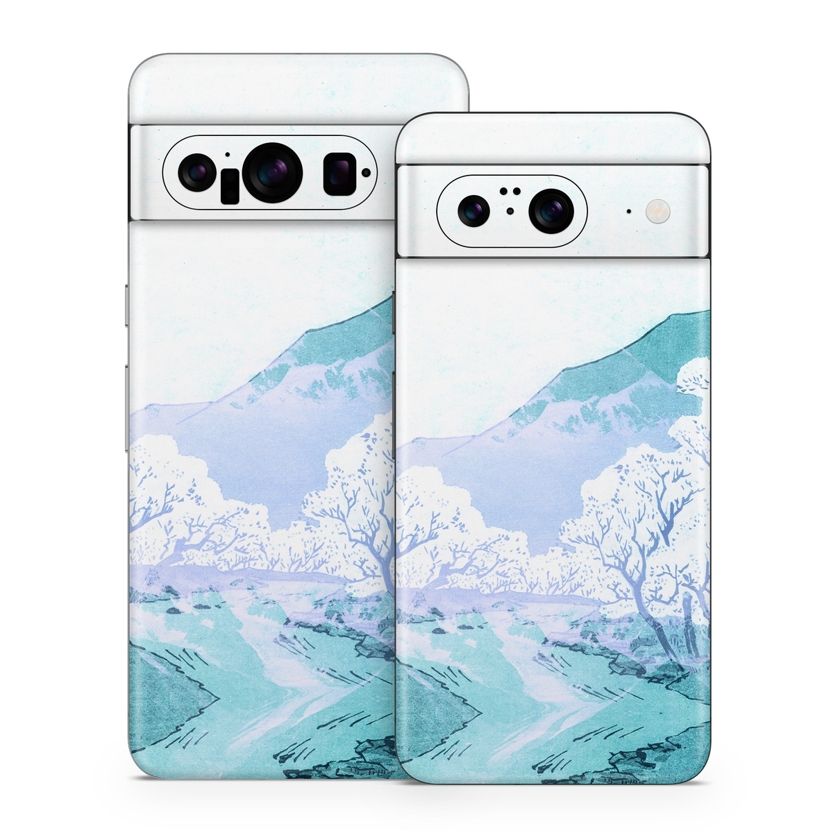 Google Pixel 8 Series Skin design of Polar ice cap, Mountainous landforms, Glacial landform, Natural landscape, Mountain, Glacial lake, Glacier, Ice cap, Ice, Water, with white, blue, black colors