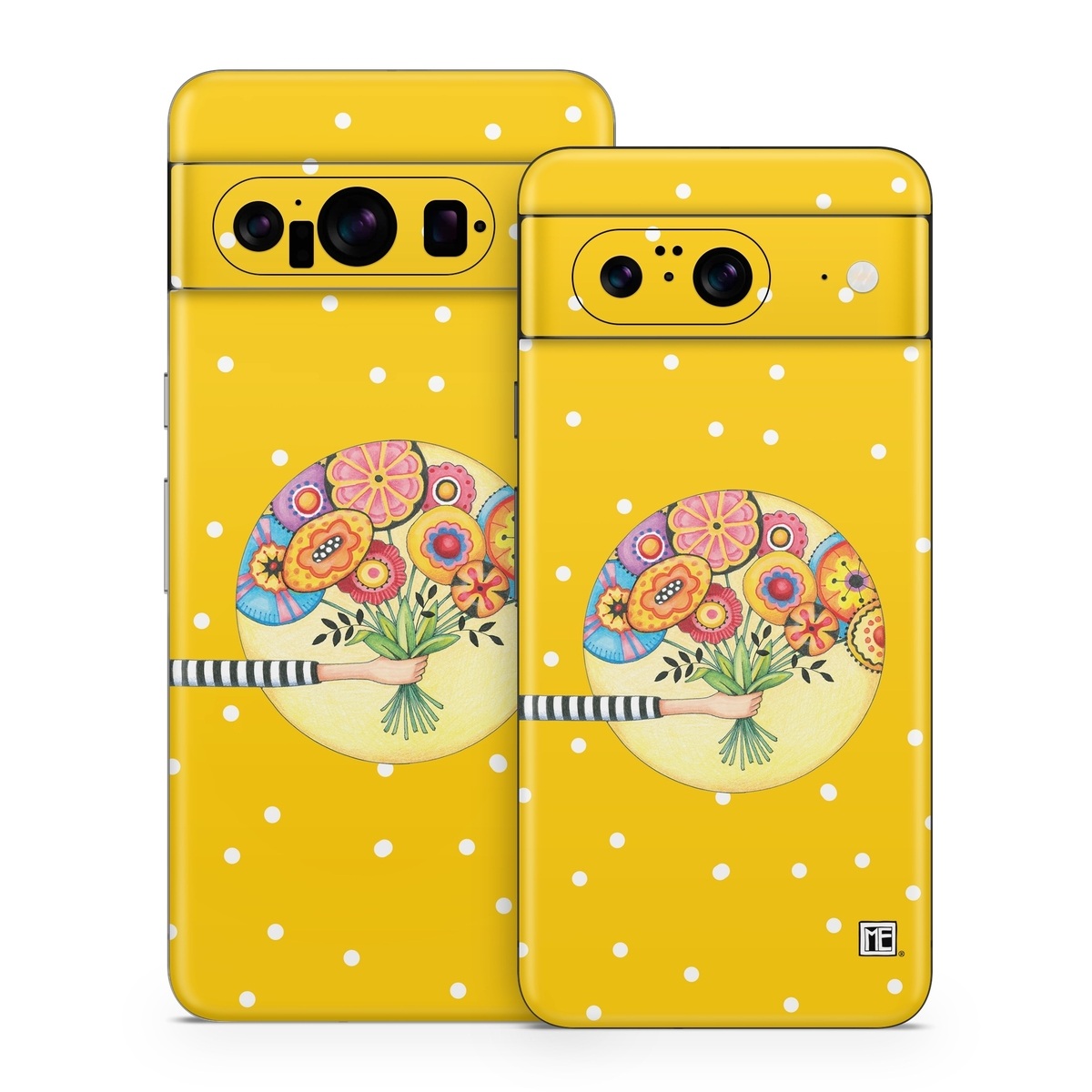 Google Pixel 8 Series Skin design of Circle, Illustration, Clip art, Plant, with orange, yellow, pink, gray, green, black colors