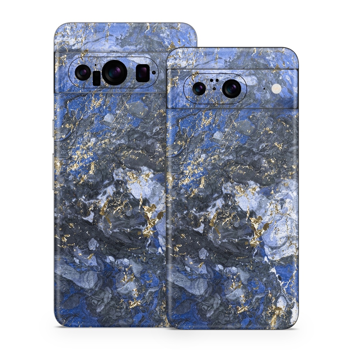 Google Pixel 8 Series Skin design of Blue, Water, Cobalt blue, Rock, Painting, Geology, Electric blue, Mineral, Pattern, Acrylic paint, with black, blue, yellow, white, gray colors