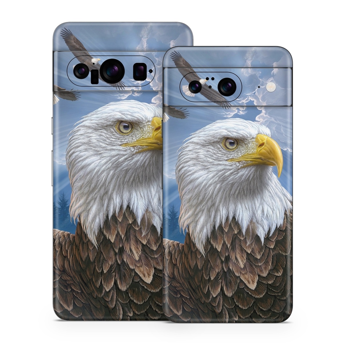 Google Pixel 8 Series Skin design of Bird, Bald eagle, Bird of prey, Vertebrate, Accipitriformes, Accipitridae, Eagle, Nature, Beak, Kite, with blue, brown, white, yellow colors