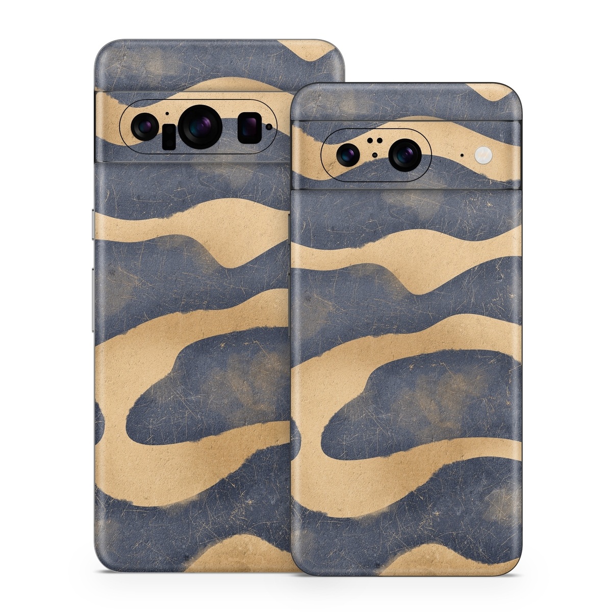 Google Pixel 8 Series Skin design of Art, Painting, Pattern, Font, Landscape, Dune, Illustration, Aeolian landform, Sand, Visual arts, with blue, brown colors