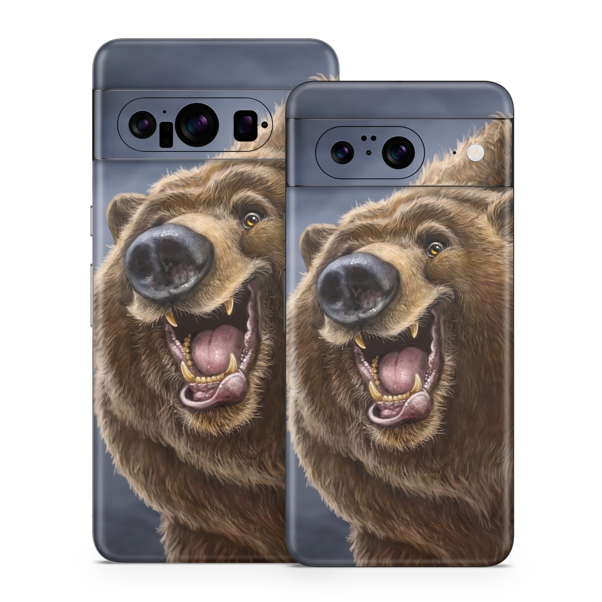 Google Pixel 8 Series Skin design of Brown bear, Kodiak bear, Carnivore, Grizzly bear, Terrestrial animal, Snout, Bear, Whiskers, Fur, Fang, with brown, black, white, pink, gray colors