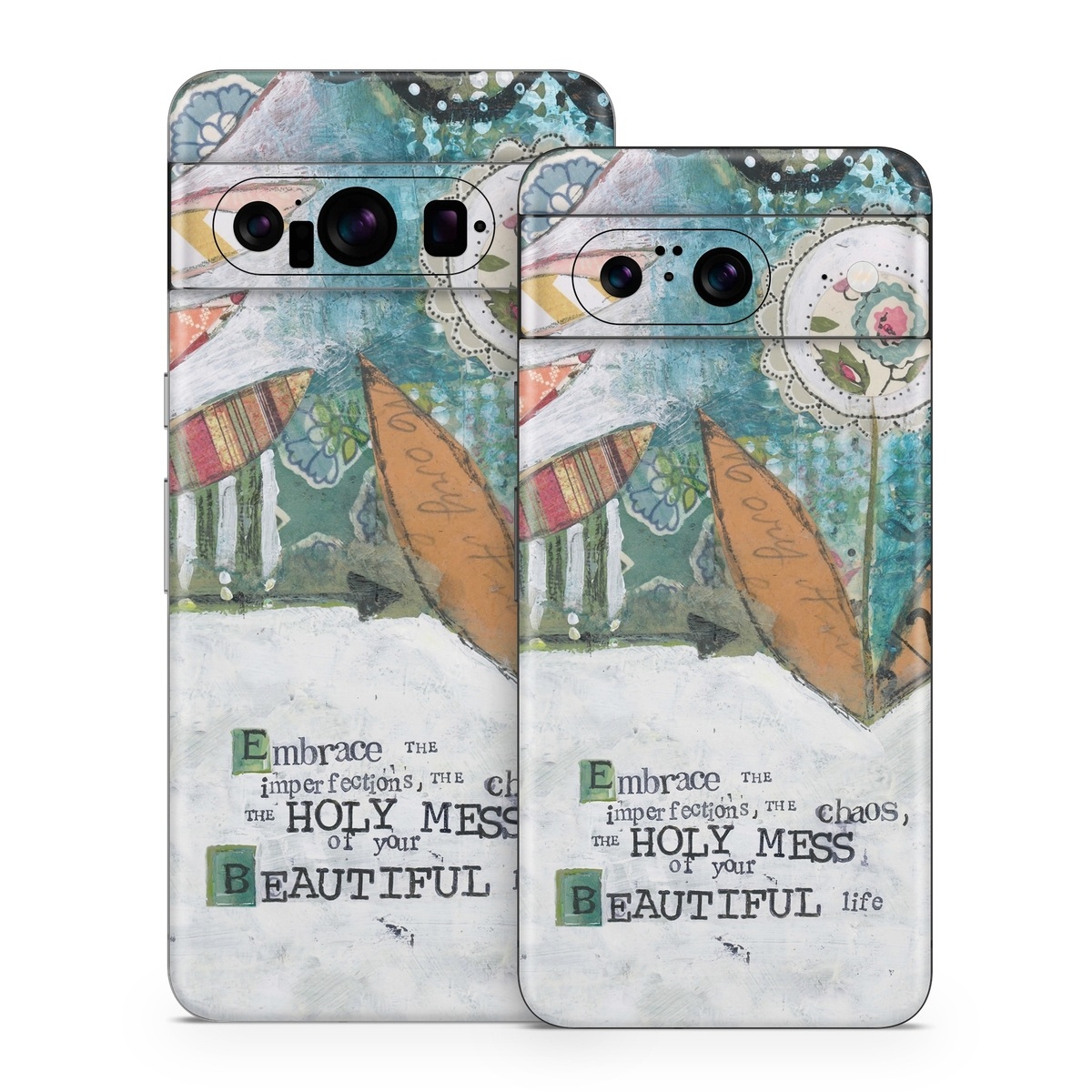 Google Pixel 8 Series Skin design of Leaf, Font, Plant, Illustration, Art, with blue, white, green, red, orange, yellow colors