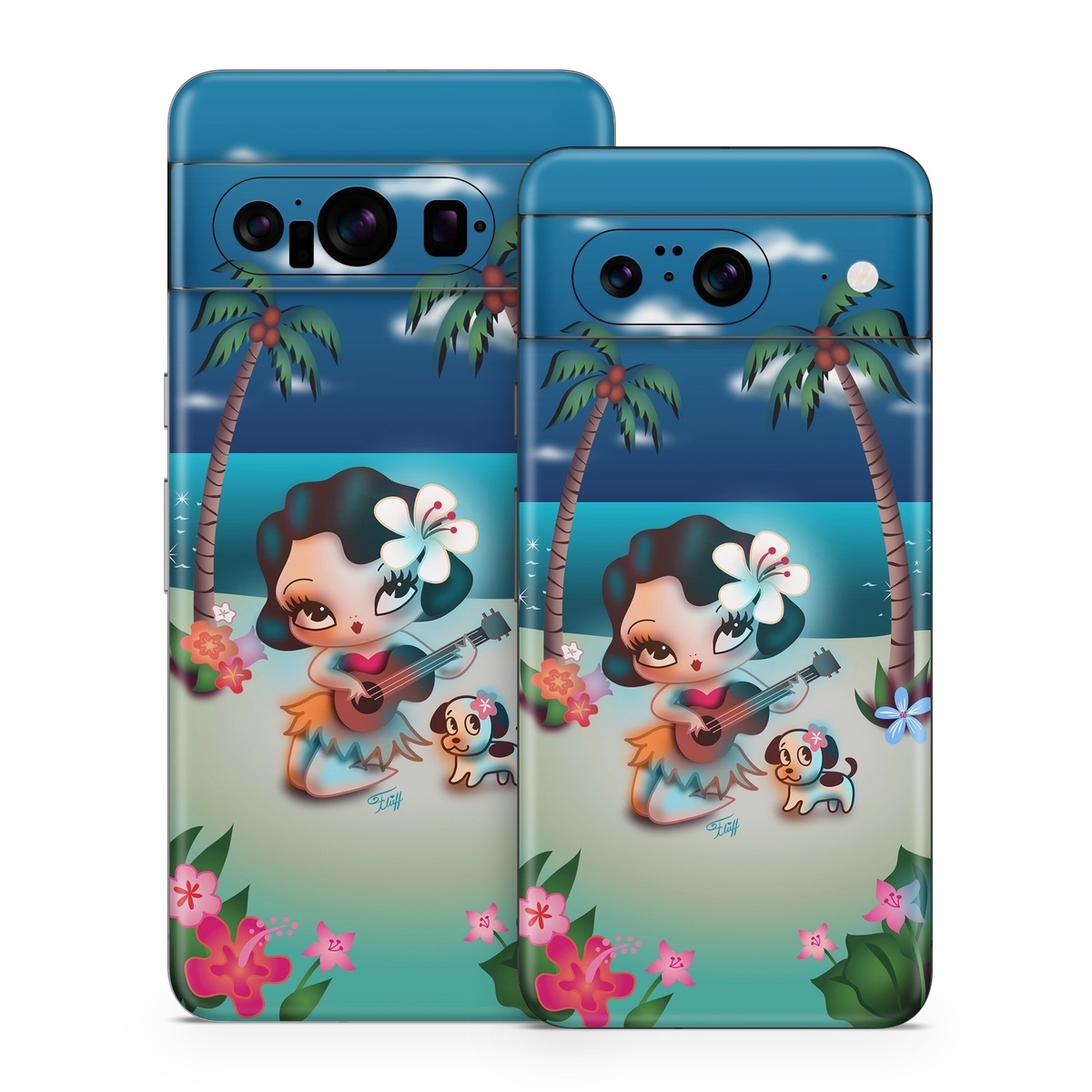 Google Pixel 8 Series Skin design of Cartoon, Animated cartoon, Illustration, Animation, Fictional character, Plant, Art, Clip art, with blue, white, brown, pink, green, yellow, red colors
