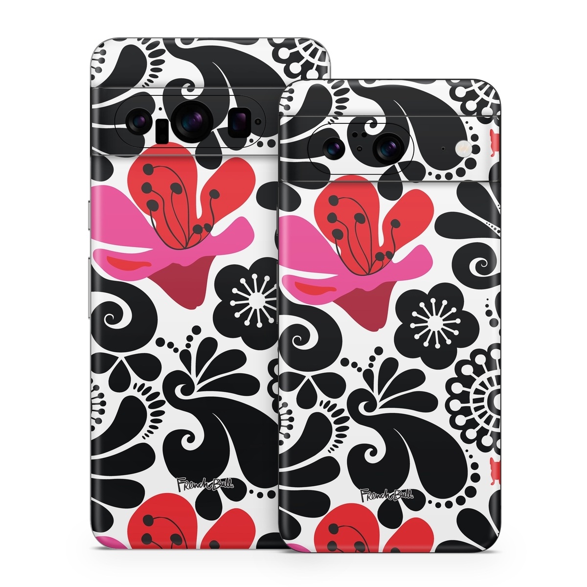 Google Pixel 8 Series Skin design of White, Product, Green, Botany, Petal, Textile, Pink, Creative arts, Line, Magenta, with black, white, pink, red colors