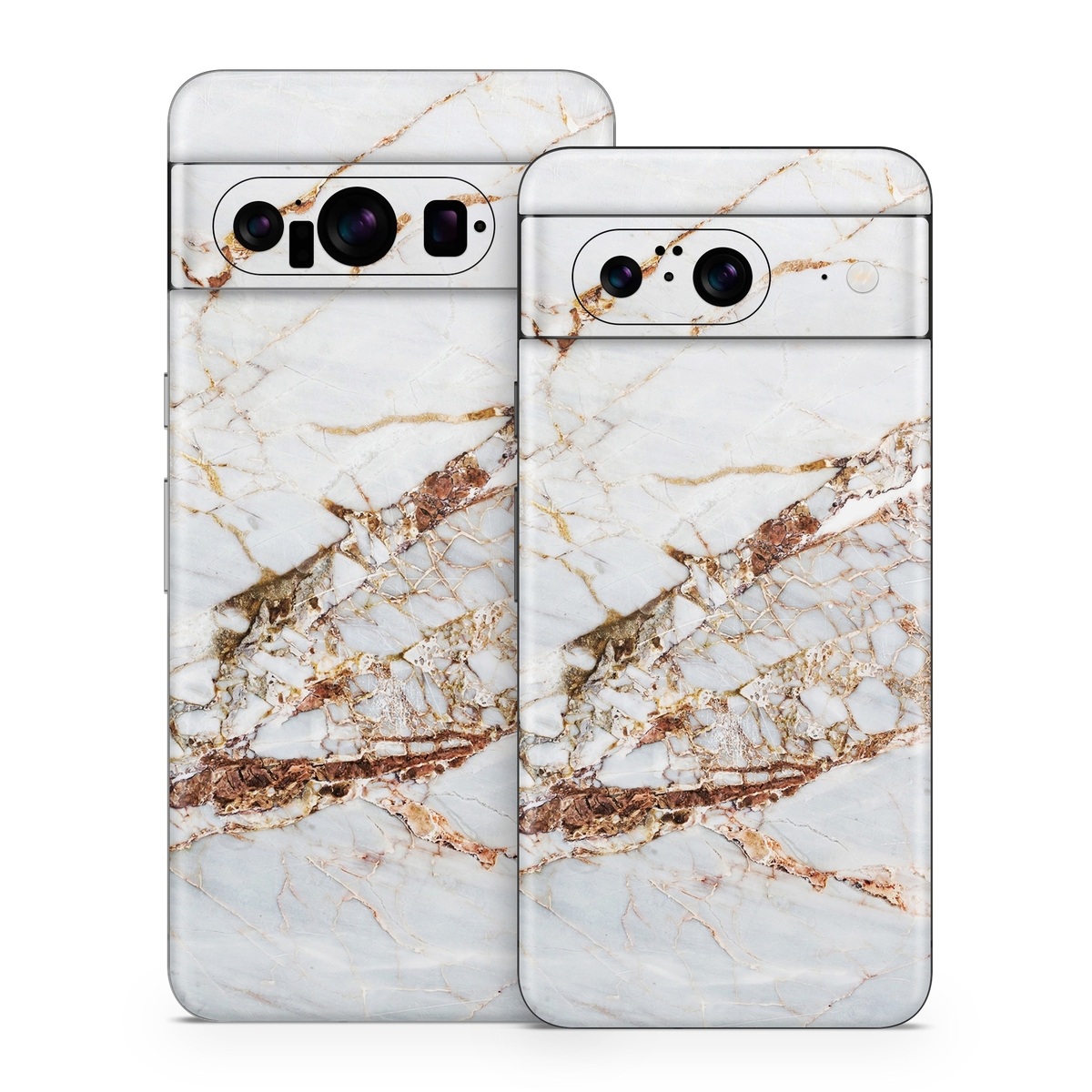 Google Pixel 8 Series Skin design of White, Branch, Twig, Beige, Marble, Plant, Tile, with white, gray, yellow colors