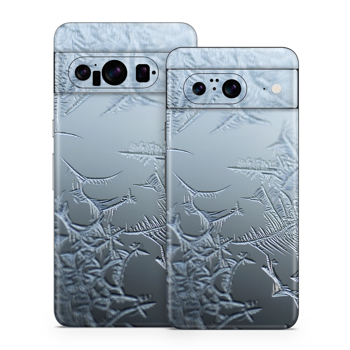 Google Pixel 8 Series Skin design of Water, Frost, Freezing, Winter, Pattern, Ice, Sky, Atmosphere, Design, Reflection, with blue, gray, white, black colors