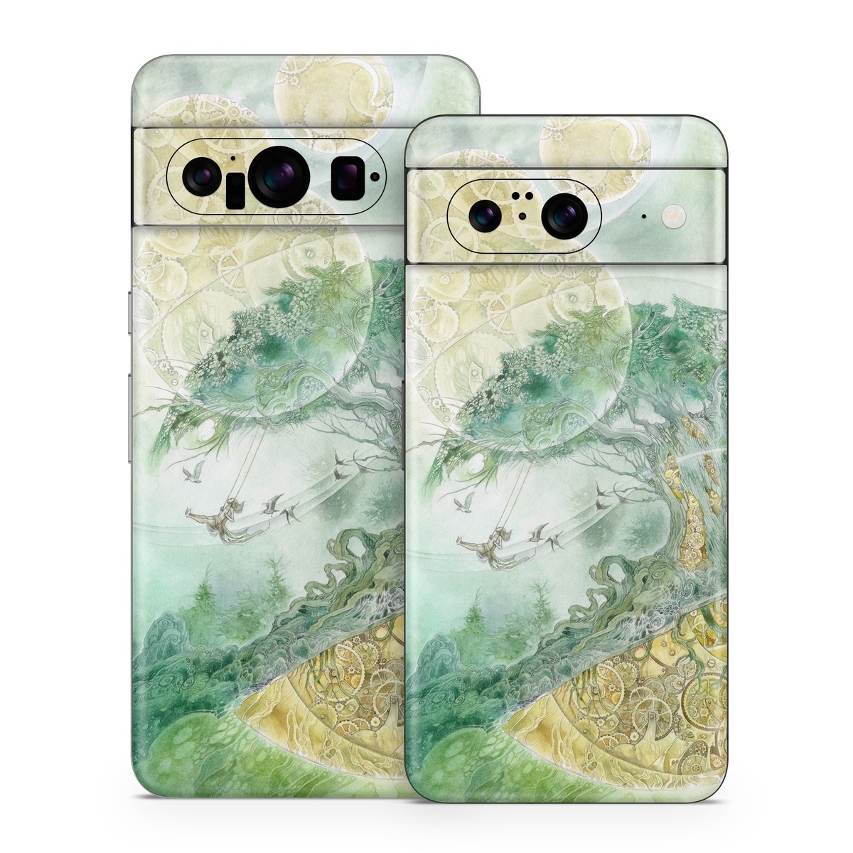 Google Pixel 8 Series Skin design of Illustration, Organism, Art, World, Fictional character, with green, yellow, brown colors