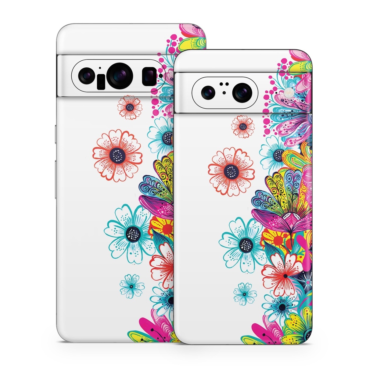 Google Pixel 8 Series Skin design of Pattern, Floral design, Design, Graphic design, Flower, Wildflower, Plant, Graphics, Clip art, Visual arts, with white, pink, blue, yellow, purple, red colors