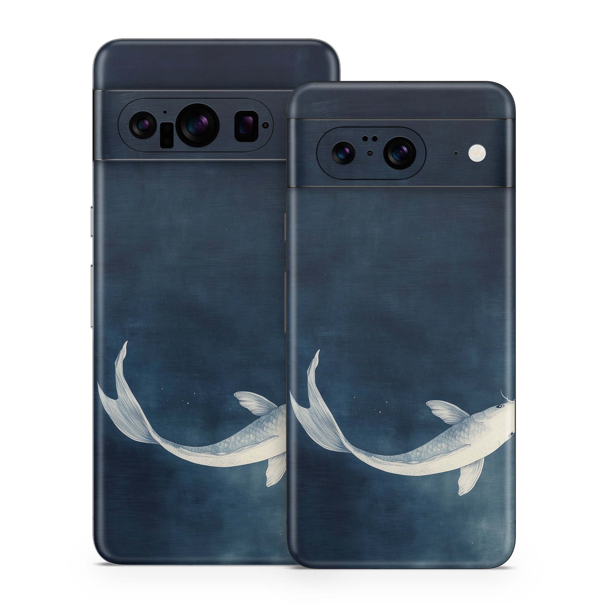 Google Pixel 8 Series Skin design of Water, Liquid, Art, Wing, Beak, Feather, Seabird, Electric blue, Fish, Tail, with black, blue, white, gray colors