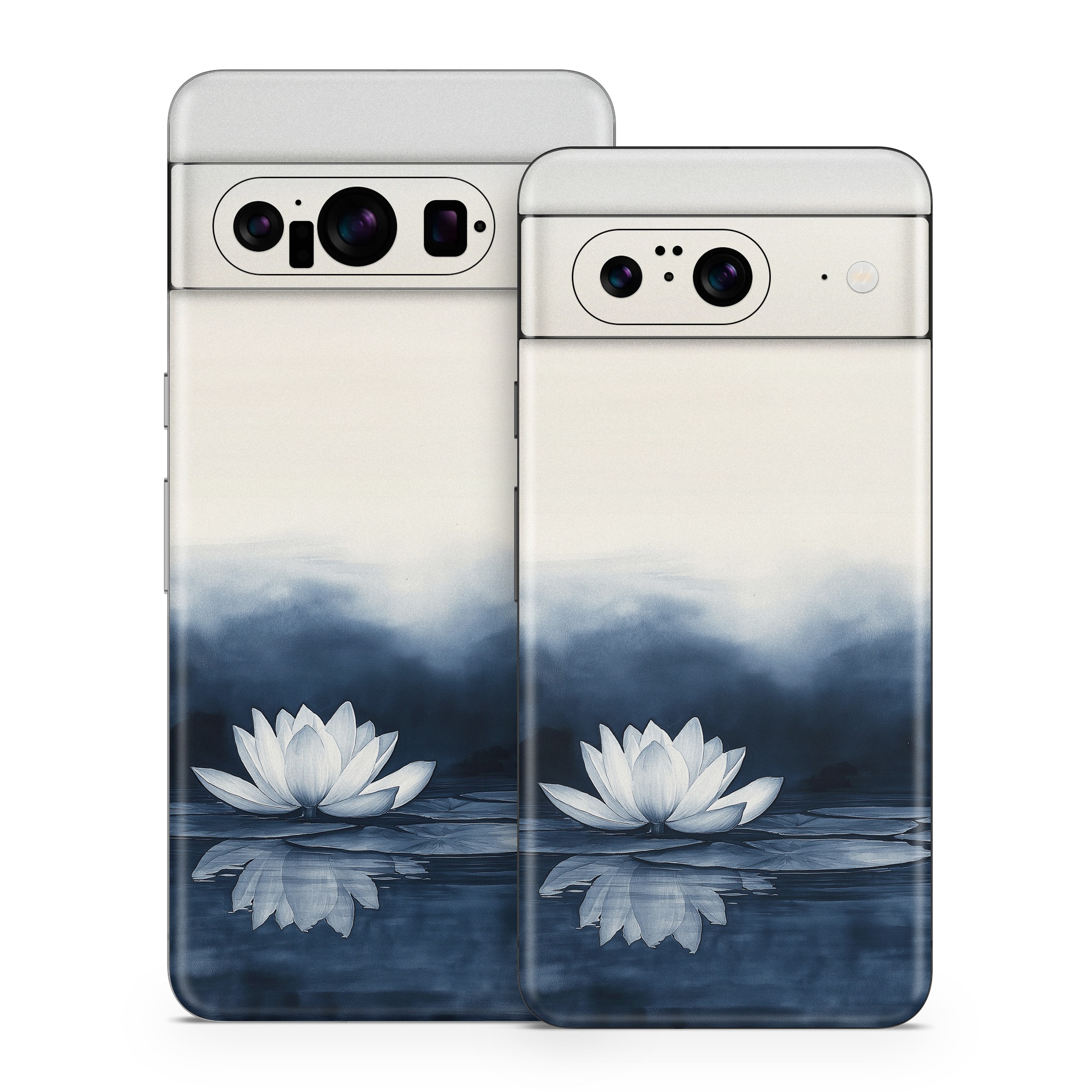 Google Pixel 8 Series Skin design of Water, Flower, Plant, Liquid, Lotus, Sky, Nature, Petal, Fluid, Sacred lotus, with black, blue, white, gray colors