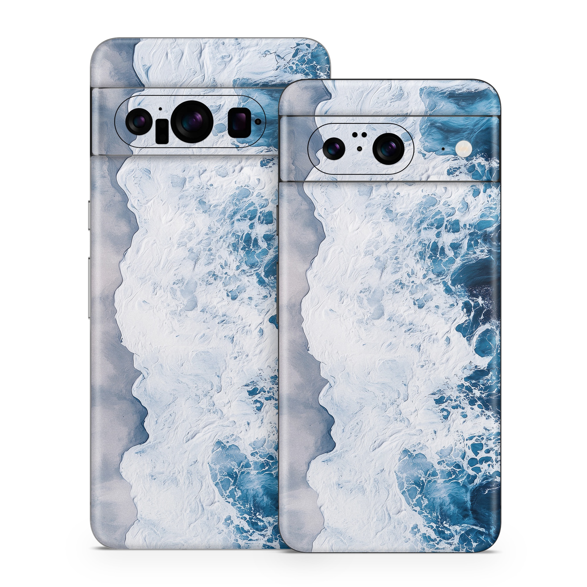 Google Pixel 8 Series Skin design of Water, Atmosphere, Water resources, Cloud, Liquid, Azure, Fluid, Natural landscape, Wind wave, Sky, with black, blue, white, gray colors