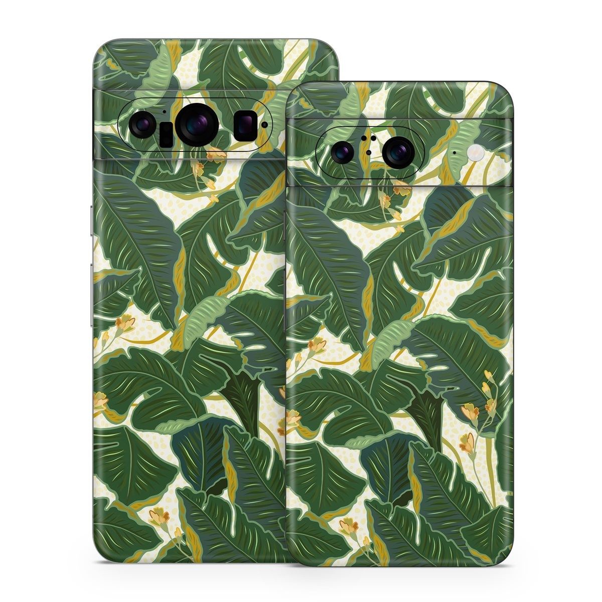 Google Pixel 8 Series Skin design of Leaf, Plant, Flower, Pattern, Botany, Tree, Design, Flowering plant, Arrowroot family, Terrestrial plant, with green, yellow colors