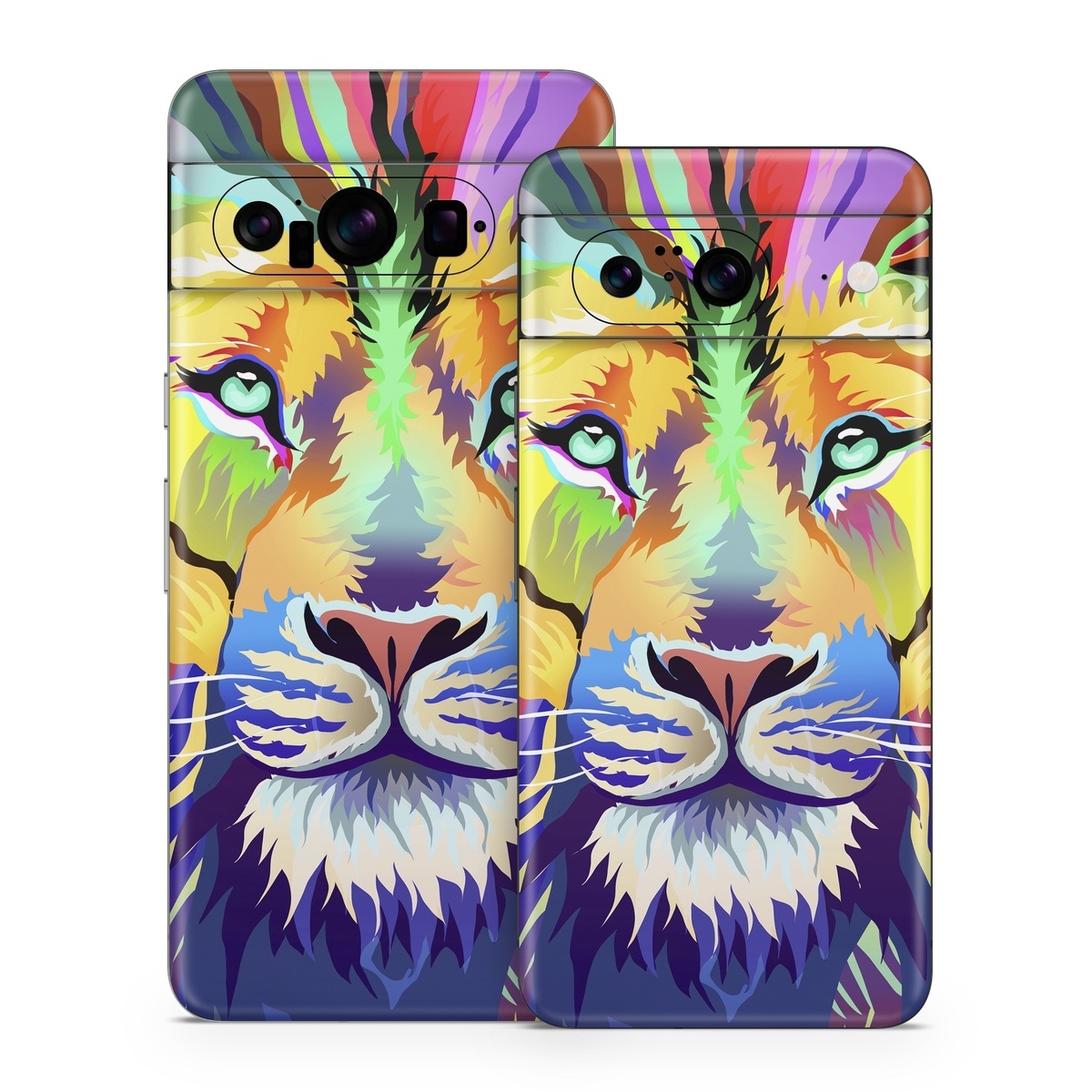Google Pixel 8 Series Skin design of Bengal tiger, Felidae, Lion, Wildlife, Big cats, Tiger, Carnivore, Art, Illustration, Painting, with orange, yellow, green, red, pink, blue, purple colors