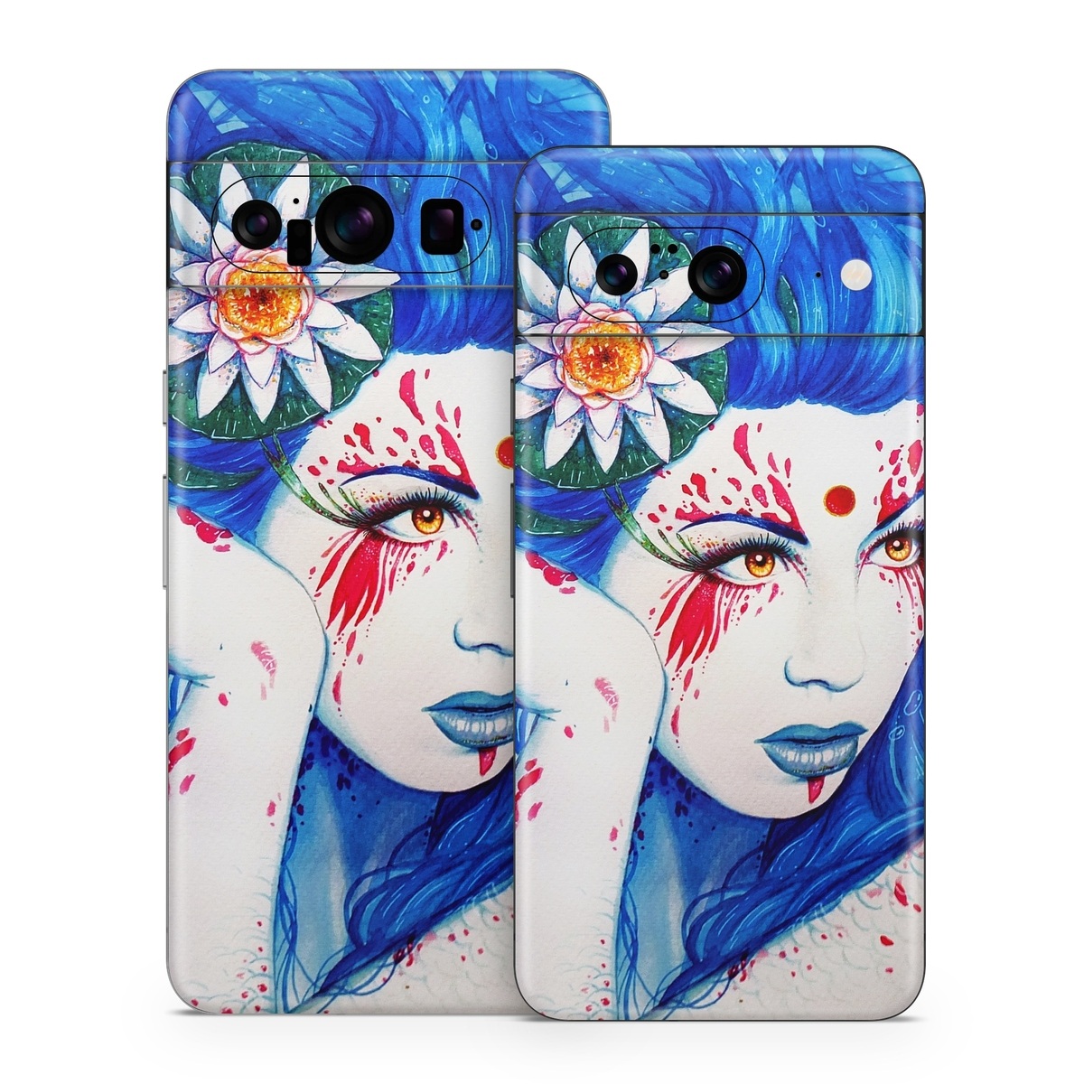 Google Pixel 8 Series Skin design of Hairstyle, Paint, Art paint, Blue, Painting, Eyelash, Art, Artist, Electric blue, Illustration, with white, blue, red, yellow, green, orange colors