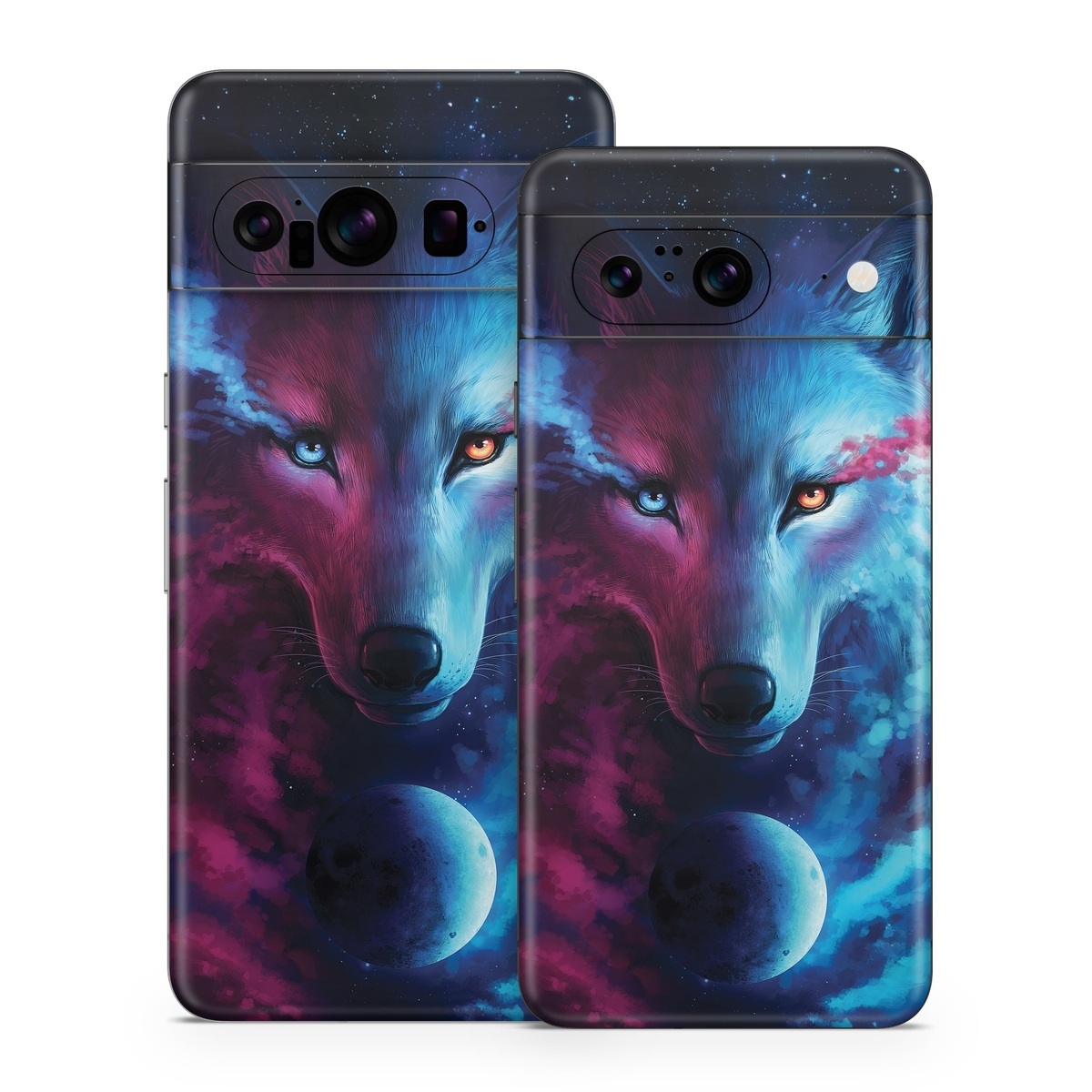 Google Pixel 8 Series Skin design of Dog, Carnivore, Organism, Iris, Painting, Art, Whiskers, Cg artwork, Electric blue, Space, with black, blue, purple, red colors