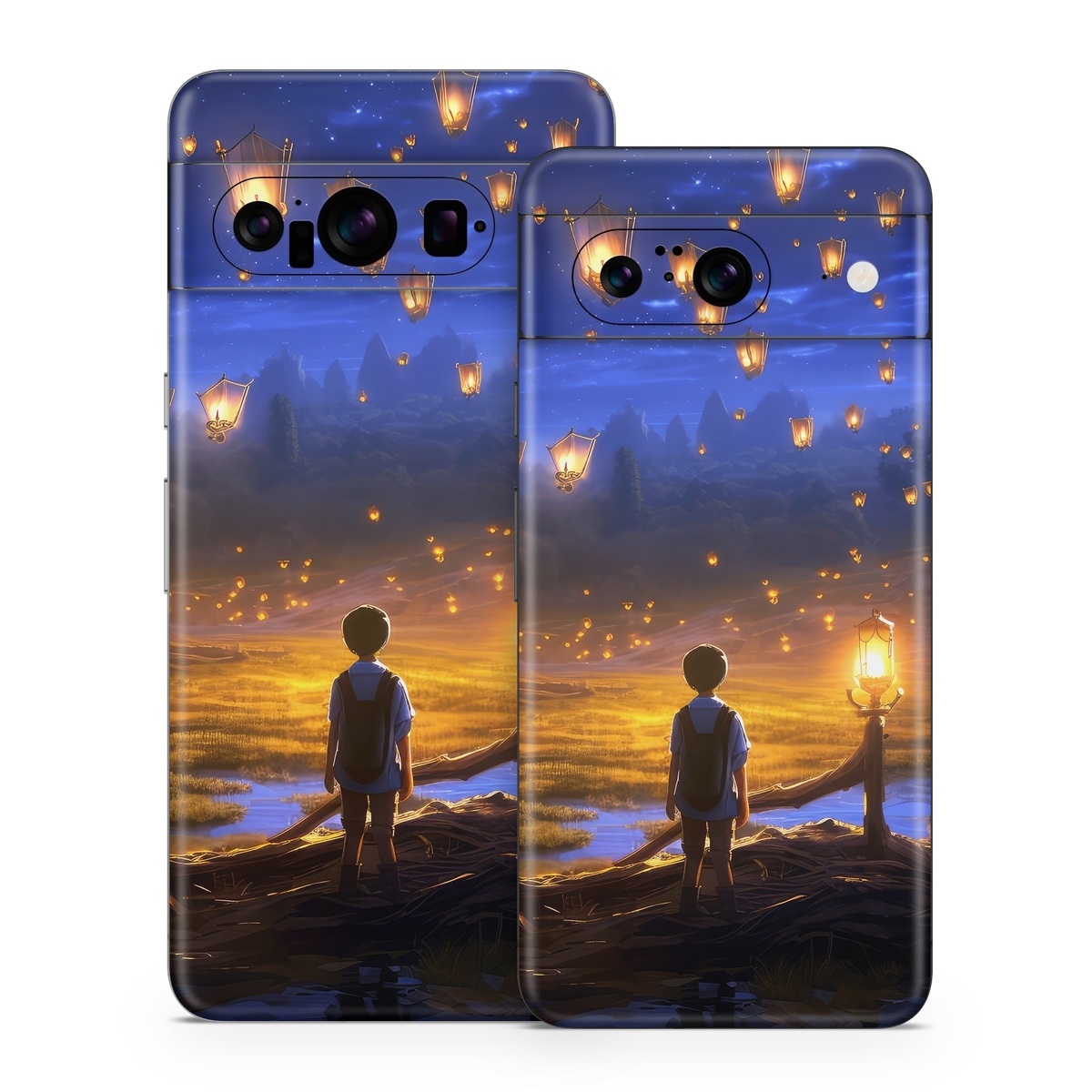 Google Pixel 8 Series Skin design of Cloud, World, Nature, Sky, People in nature, Happy, Flash photography, Natural landscape, Horizon, Heat, with black, blue, orange, yellow, gray, purple, orange, green colors