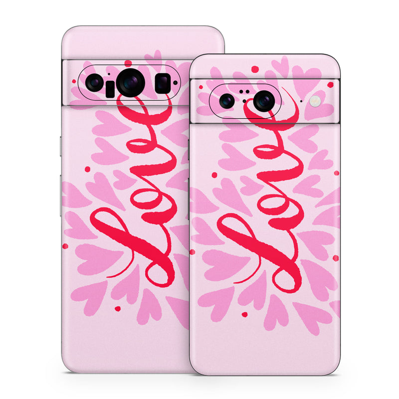 Google Pixel 8 Series Skin design of Plant, Pink, Font, Art, Magenta, Pattern, Logo, Peach, Event, Graphics, with pink, red colors