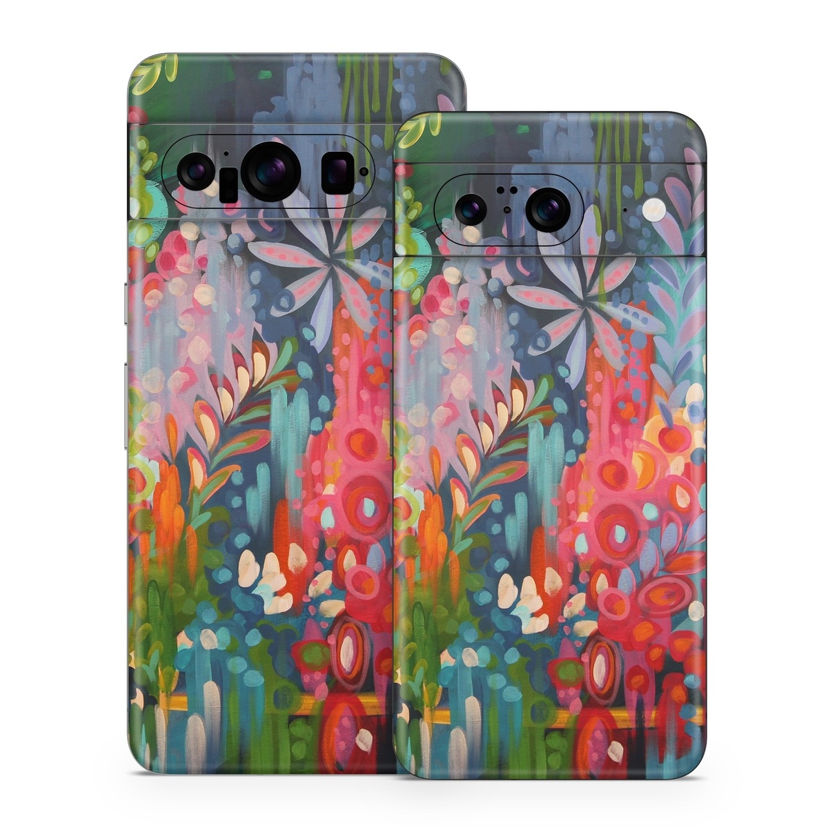Google Pixel 8 Series Skin design of Painting, Modern art, Acrylic paint, Art, Visual arts, Watercolor paint, Child art, Flower, Plant, Tree, with blue, red, orange, purple, yellow, pink, green colors