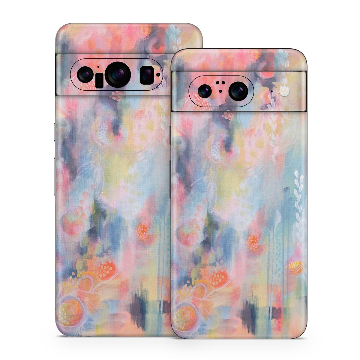 Google Pixel 8 Series Skin design of Painting, Watercolor paint, Modern art, Acrylic paint, Art, Visual arts, Paint, Artwork, Dye, with blue, pink, orange, yellow, red, white colors