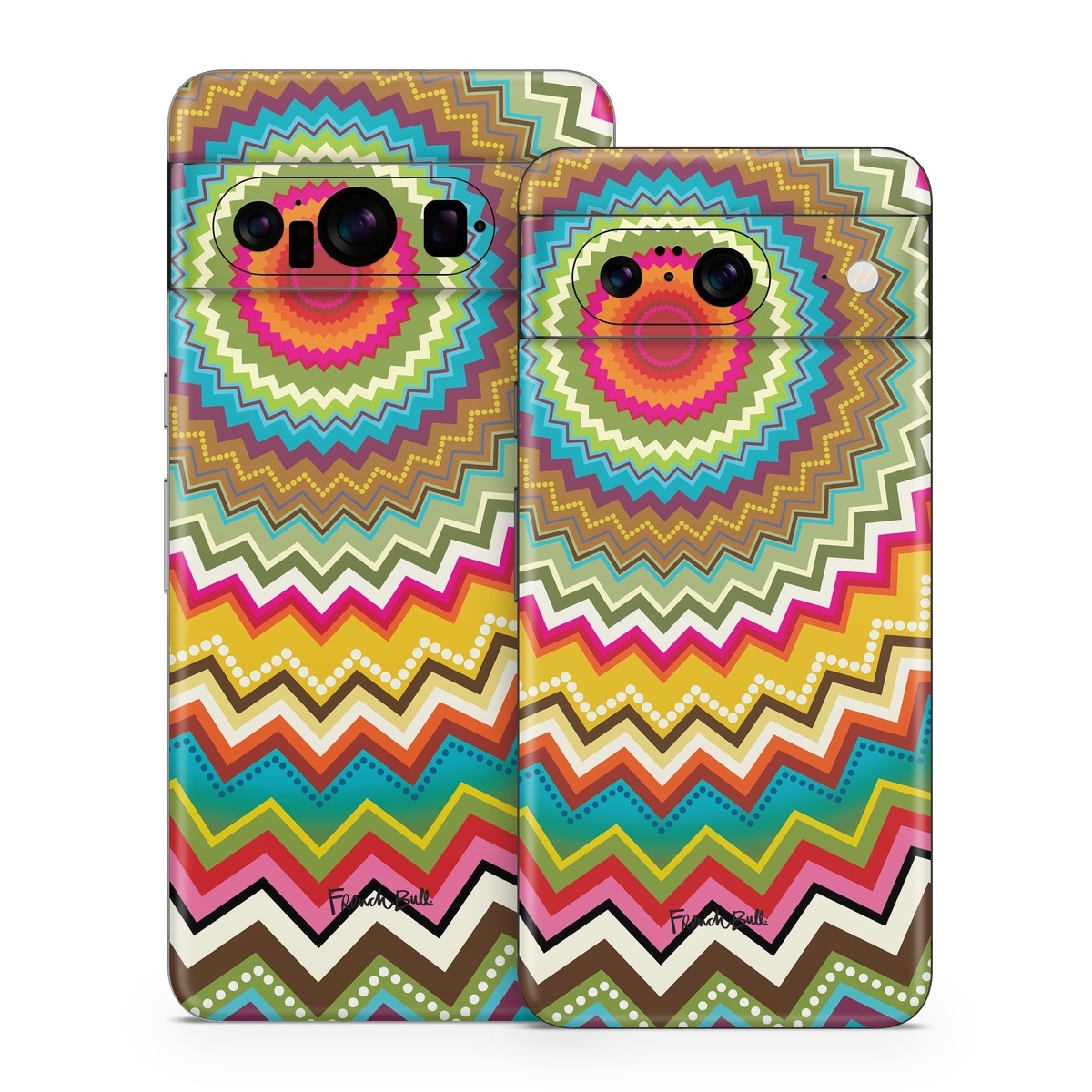 Google Pixel 8 Series Skin design of Colorfulness, Textile, Art, Creative arts, Triangle, Rectangle, Symmetry, Circle, Pattern, Tints and shades, with red, orange, yellow, pink, green, white, black, blue, brown colors