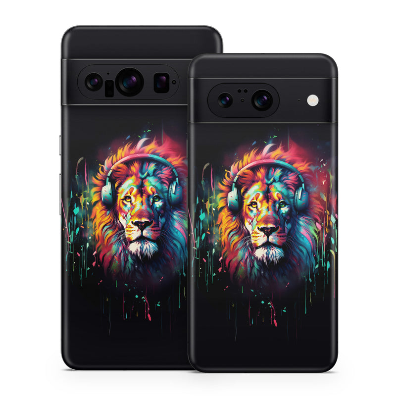 Google Pixel 8 Series Skin design of Felidae, Siberian tiger, Bengal tiger, Carnivore, Big cats, Tiger, Painting, Art, Font, Paint, with black, red, yellow, orange, green, blue, pink colors