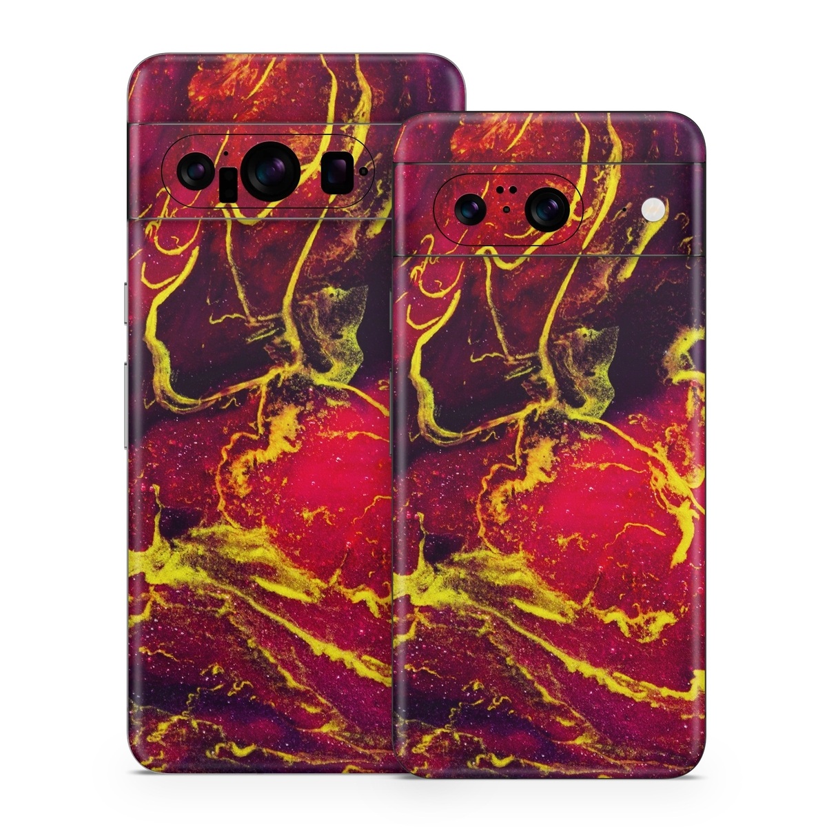 Google Pixel 8 Series Skin design of Red, Purple, Geological phenomenon, Pattern, Fractal art, Art, Fictional character, Graphics, with red, yellow, black colors