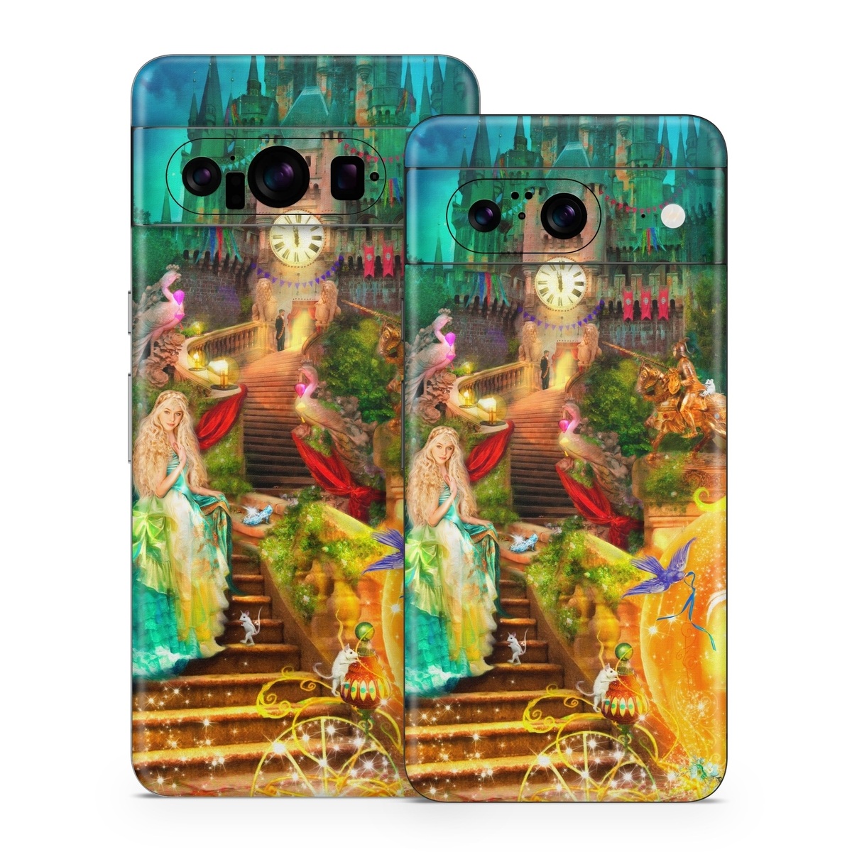 Google Pixel 8 Series Skin design of Mythology, Adventure game, World, Fictional character, Theatrical scenery, Art, with yellow, orange, blue, green, red, purple, white, black colors