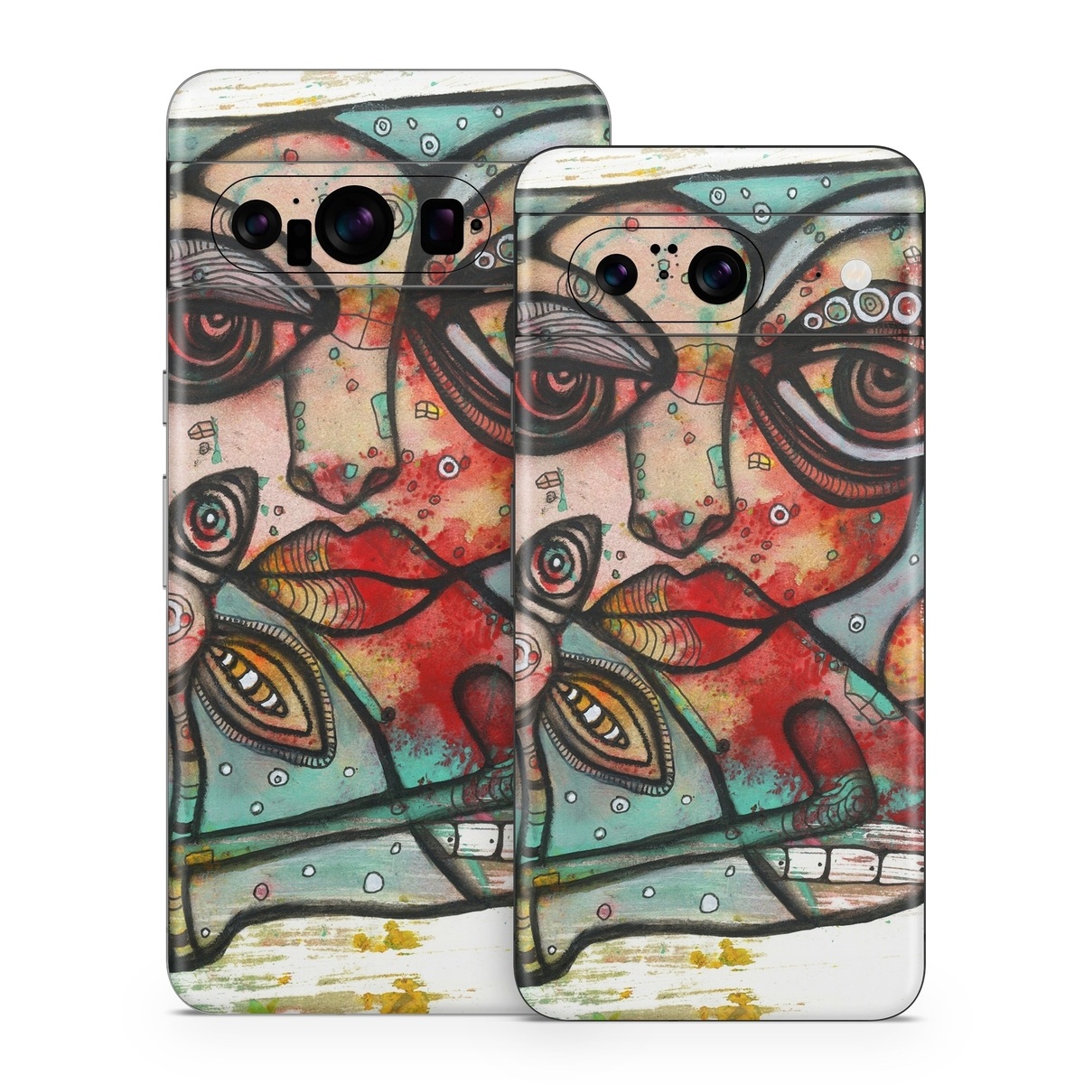 Google Pixel 8 Series Skin design of Modern art, Art, Painting, Illustration, Visual arts, Psychedelic art, Acrylic paint, Watercolor paint, Graffiti, Drawing, with gray, black, red, green, blue, white colors