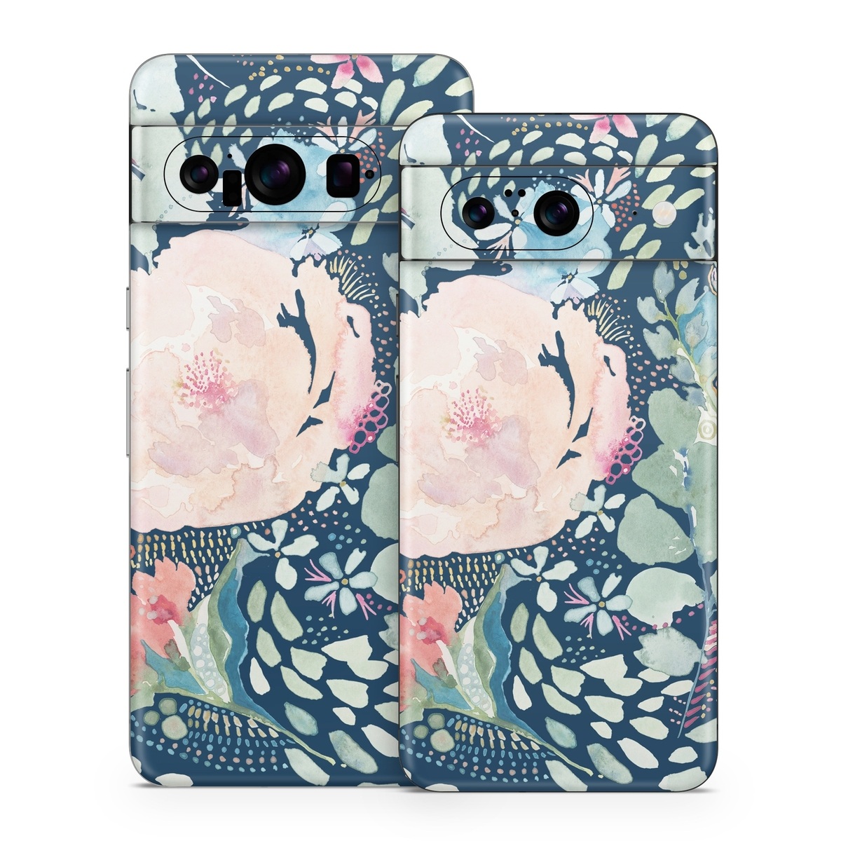 Google Pixel 8 Series Skin design of Flower, Plant, Petal, Botany, Textile, Sleeve, Creative arts, Art, Painting, Aqua, with blue, pink, green, white, orange, yellow, red colors