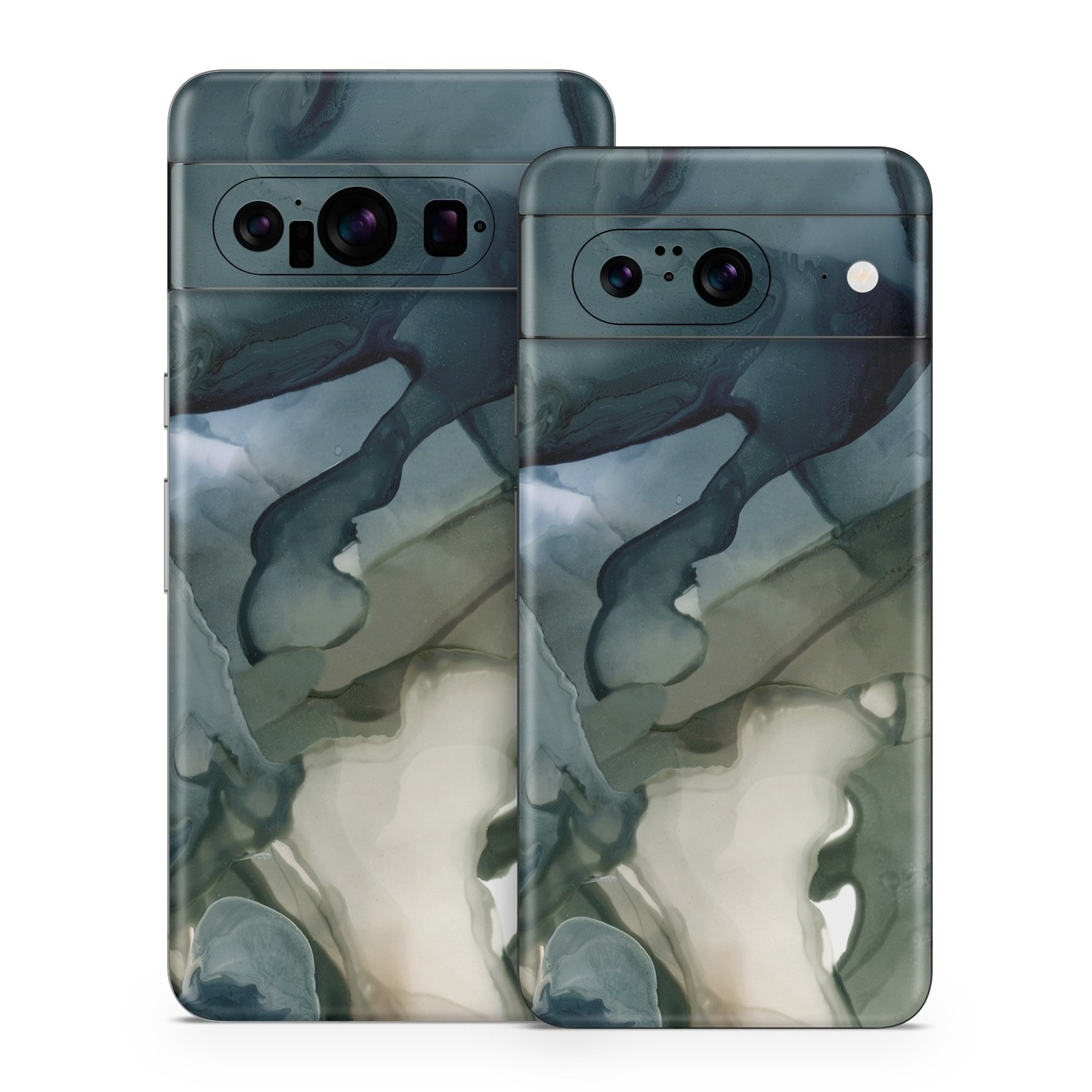 Google Pixel 8 Series Skin design of Azure, Petal, Organism, Grey, Art, Pattern, Beauty, Painting, Close-up, Tree, with black, blue, green, white colors